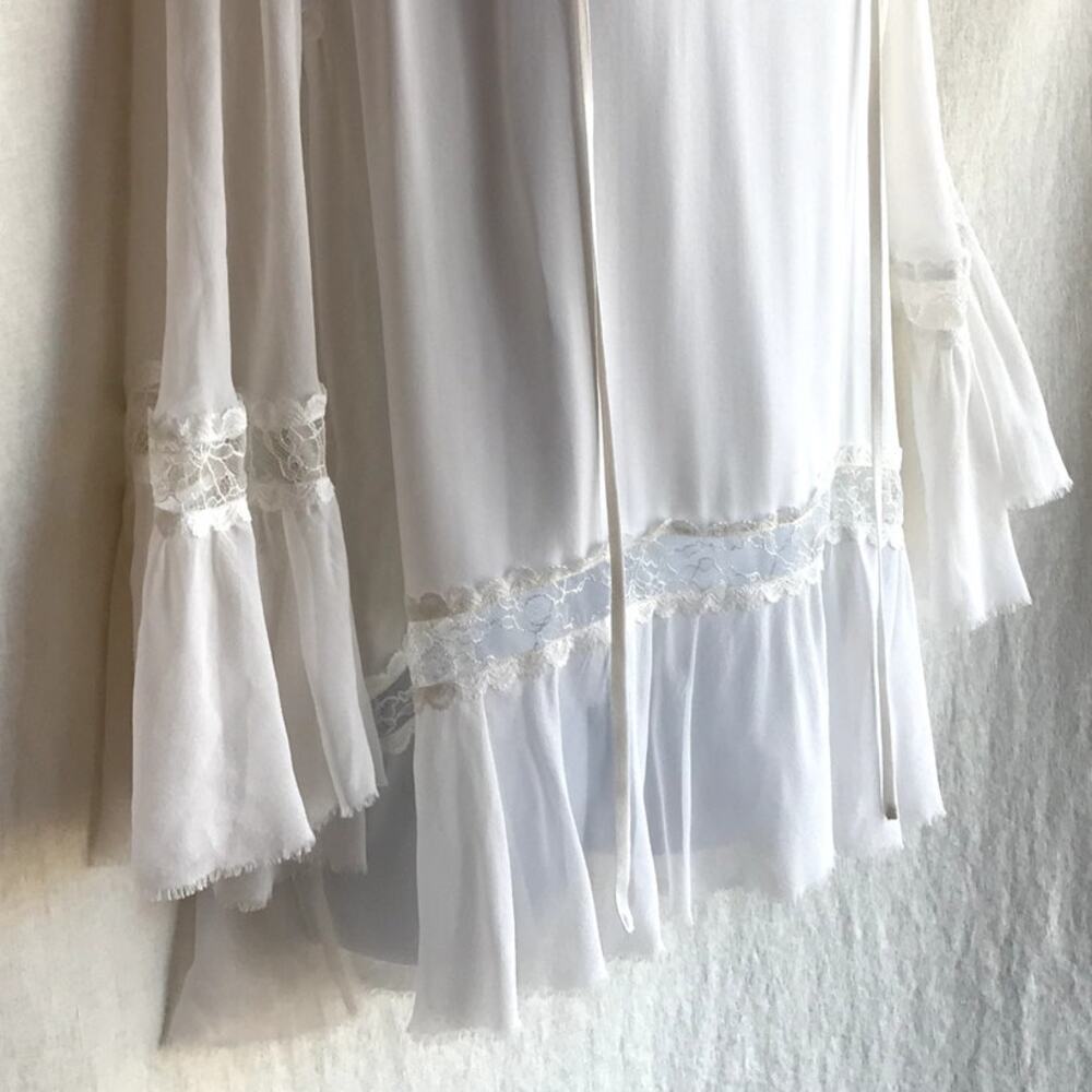 Alice + Olivia White Sheer Silk "Poets Blouse" with Lace, Bell Sleeves size XS - Picture 7 of 10